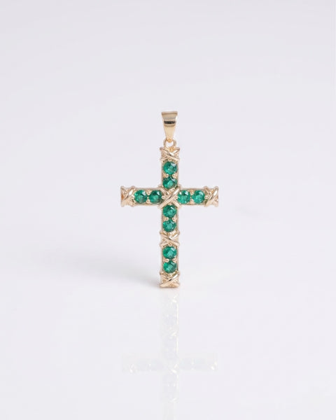 DIJE CRUZ PUNTOS VERDE ESMERALDA 3CM