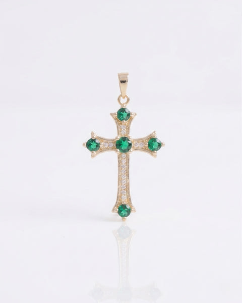 DIJE CRUZ TEMPLARIO VERDE ESMERALDA 3CM