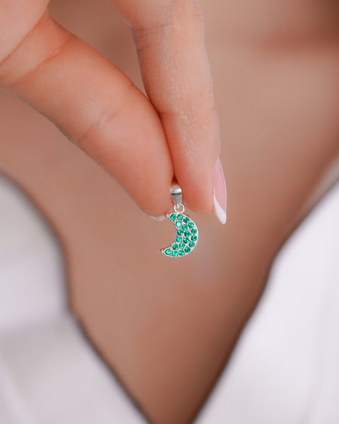 DIJE LUNA CIRCONIAS VERDE ESM 1CM PLATA ITA